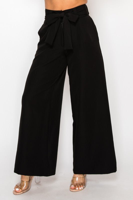 Dressy Palazzo Belted Pants & Halter Cropped Top - Blu Lotus Boutique
