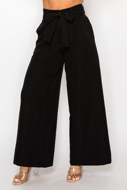 Dressy Palazzo Belted Pants & Halter Cropped Top - Blu Lotus Boutique