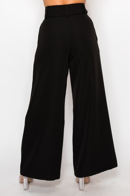 Dressy Palazzo Belted Pants & Halter Cropped Top - Blu Lotus Boutique