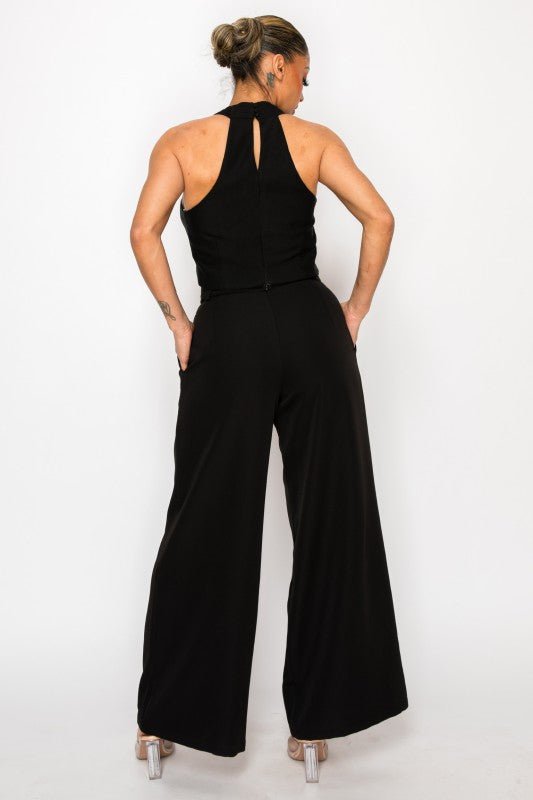 Dressy Palazzo Belted Pants & Halter Cropped Top - Blu Lotus Boutique
