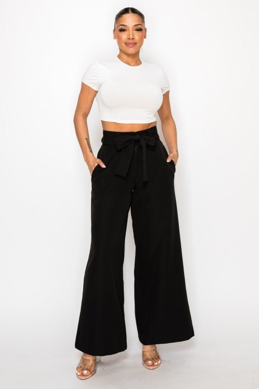 Dressy Palazzo Belted Pants & Halter Cropped Top - Blu Lotus Boutique