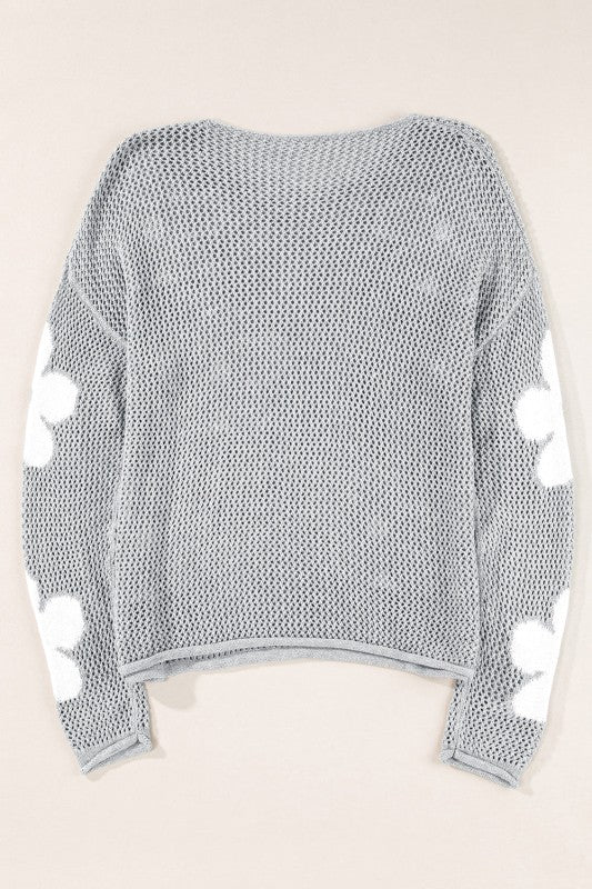Dulce Big Flower Hollowed Knit Drop Shoulder Sweat - Blu Lotus Boutique