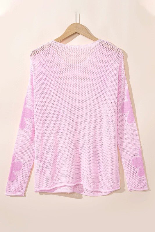 Dulce Big Flower Hollowed Knit Drop Shoulder Sweat - Blu Lotus Boutique