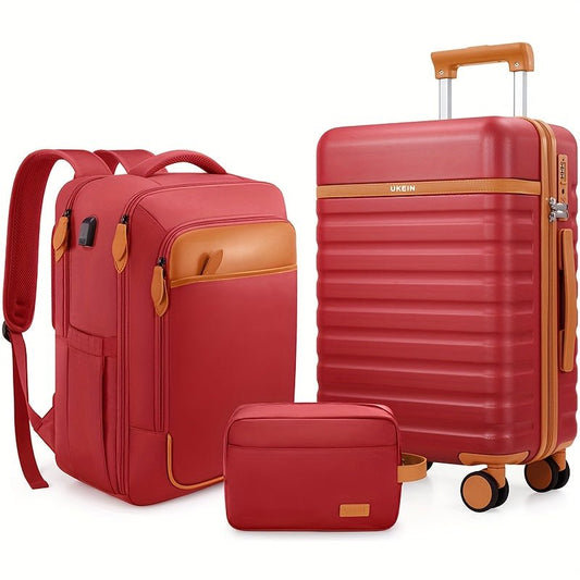 Durable Red Hardshell Luggage Set with TSA Lock Spinner Wheels - Blu Lotus Boutique