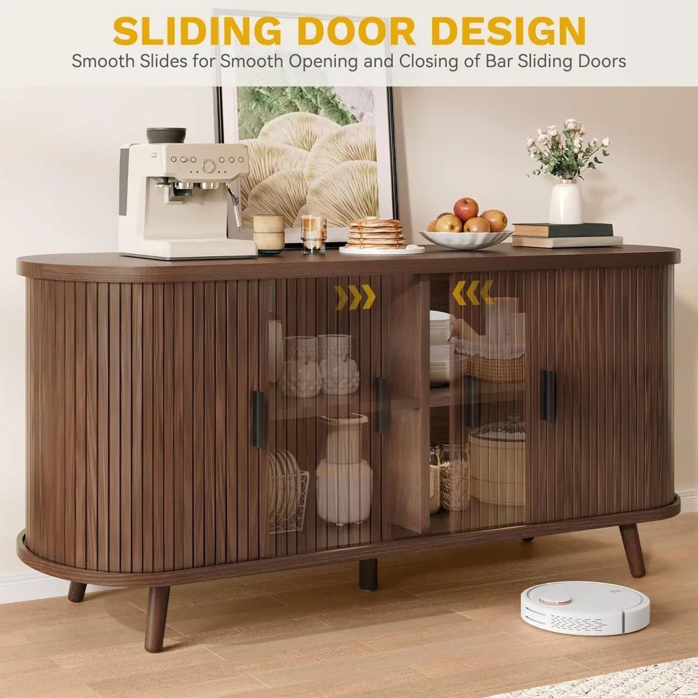 DWVO Fluted Sideboard Buffet Cabinet with Storage,54.3 Wide Curvy Edge Accent Storage with Sliding Door & Adjustable Shelf, Mid - Blu Lotus Boutique