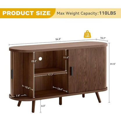 DWVO Fluted Sideboard Buffet Cabinet with Storage,54.3 Wide Curvy Edge Accent Storage with Sliding Door & Adjustable Shelf, Mid - Blu Lotus Boutique