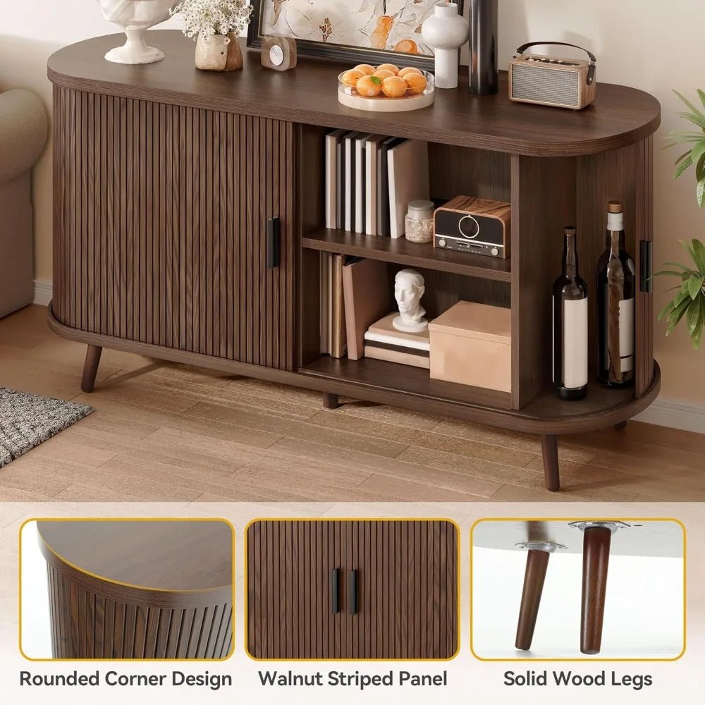 DWVO Fluted Sideboard Buffet Cabinet with Storage,54.3 Wide Curvy Edge Accent Storage with Sliding Door & Adjustable Shelf, Mid - Blu Lotus Boutique