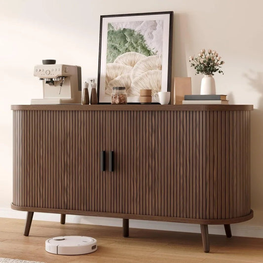 DWVO Fluted Sideboard Buffet Cabinet with Storage,54.3 Wide Curvy Edge Accent Storage with Sliding Door & Adjustable Shelf, Mid - Blu Lotus Boutique