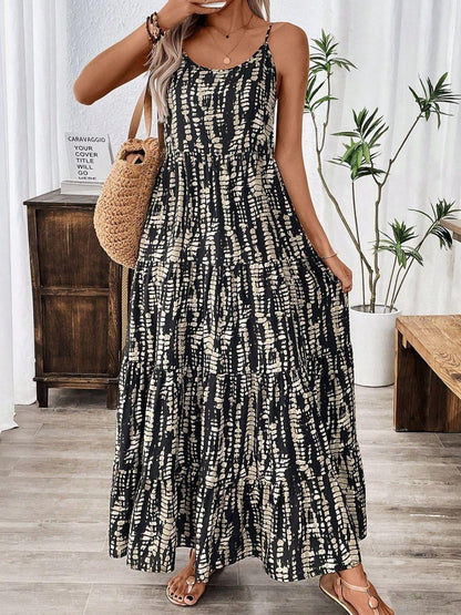 Printed Scoop Neck Maxi Cami Dress - Blu Lotus Boutique