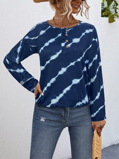 Striped Round Neck Long Sleeve T-Shirt - Blu Lotus Boutique