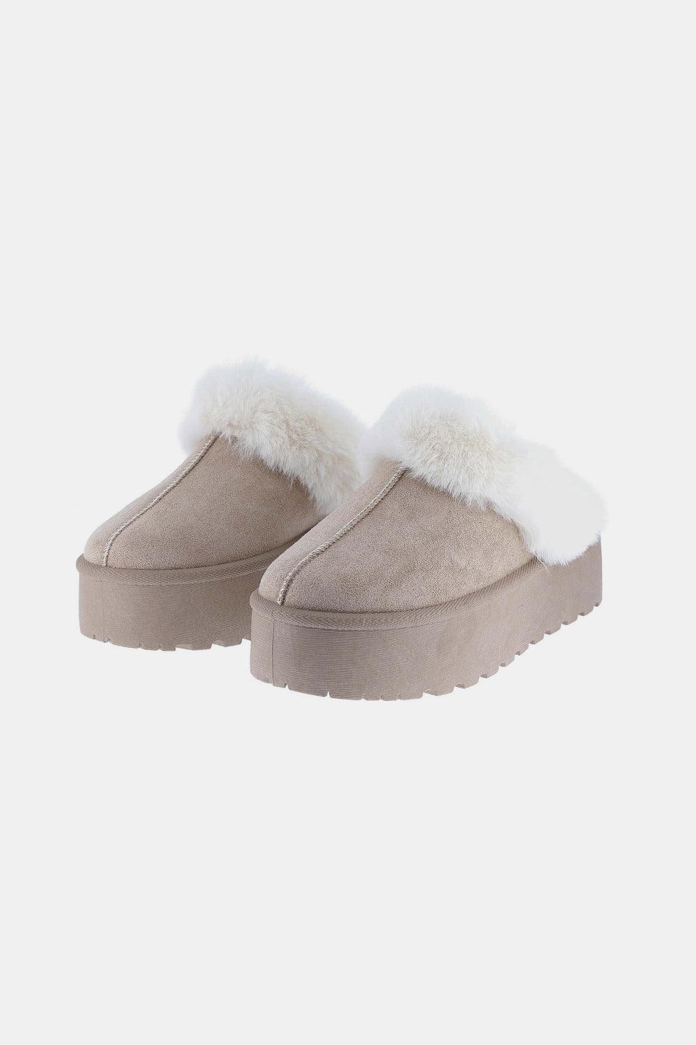 Weeboo Thick Bottom Fur Trim Snow Slippers - Blu Lotus Boutique