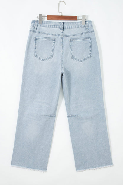 Frayed Hem Cropped Straight Leg Jeans