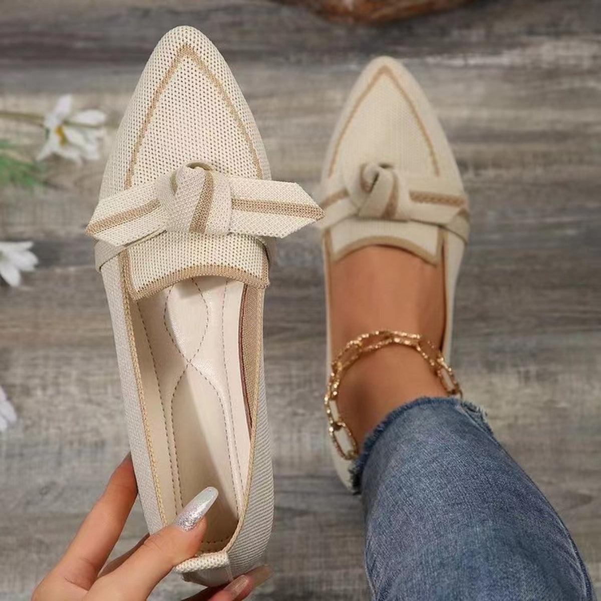 Bow Contrast Trim Point Toe Loafers - Blu Lotus Boutique