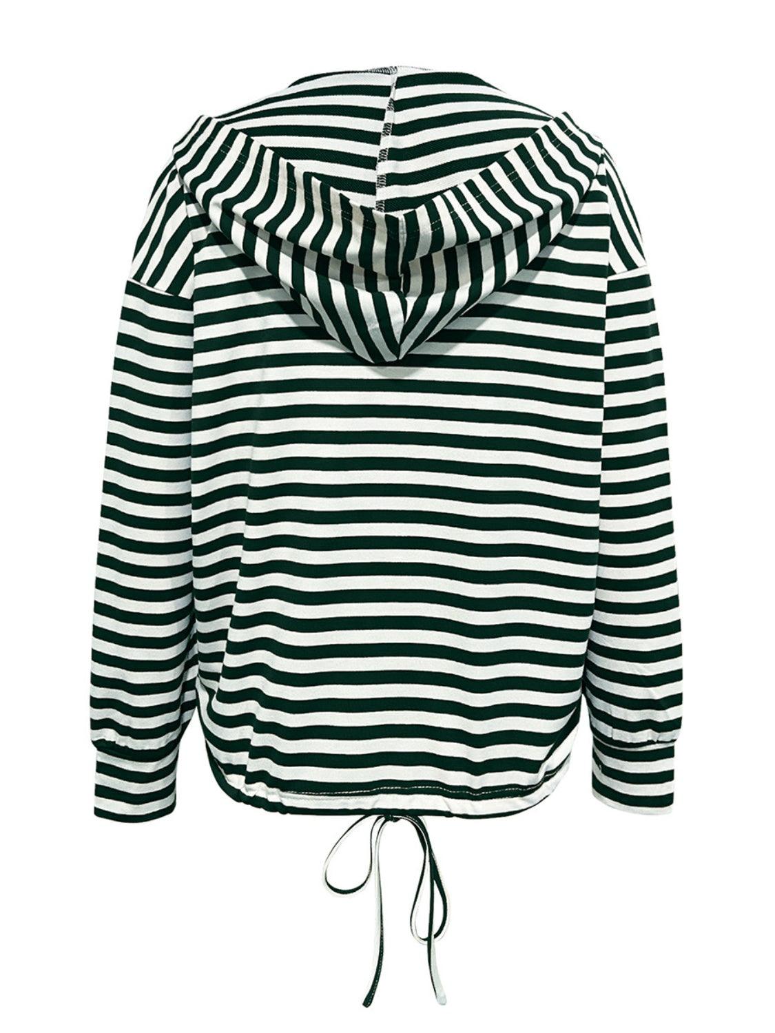 Drawstring Striped Long Sleeve Hoodie - Blu Lotus Boutique