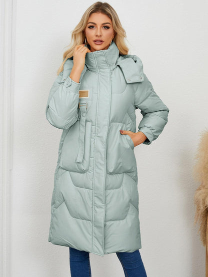 Long Sleeve Longline Hooded Winter Coat - Blu Lotus Boutique