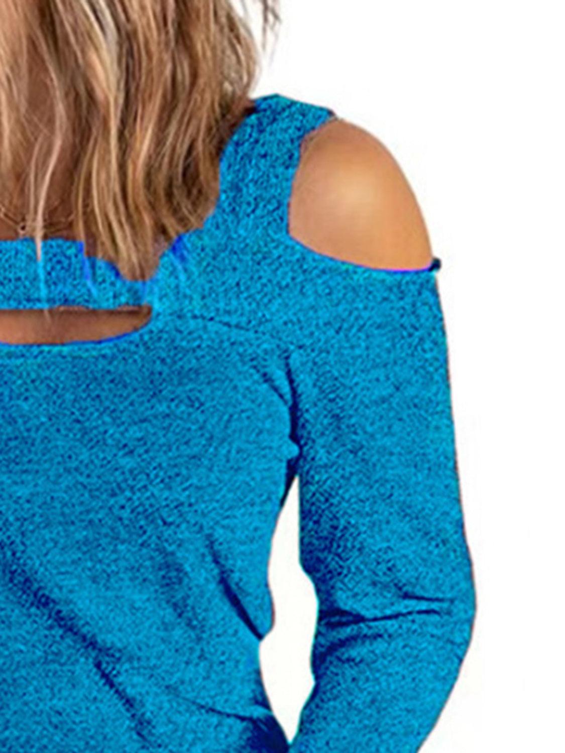 Full Size Cutout Cold Shoulder Blouse - Blu Lotus Boutique