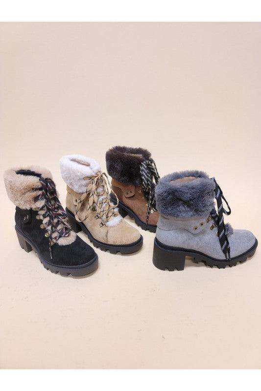 VINI-FUR COMBAT BOOTIES - Blu Lotus Boutique