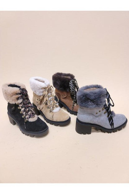 VINI-FUR COMBAT BOOTIES - Blu Lotus Boutique