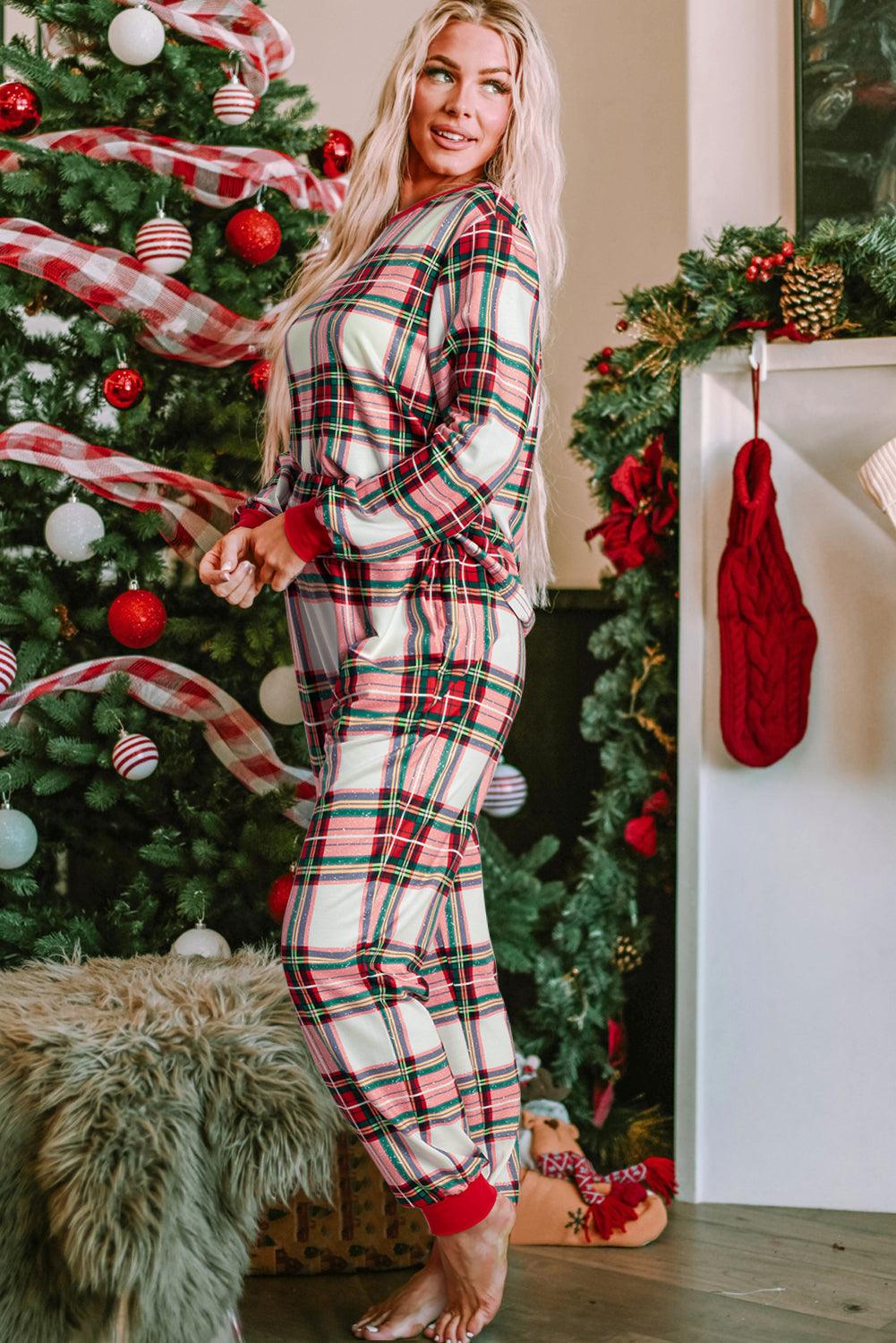 Red Christmas Plaid Allover Top and Pants Lounge Set - Blu Lotus Boutique