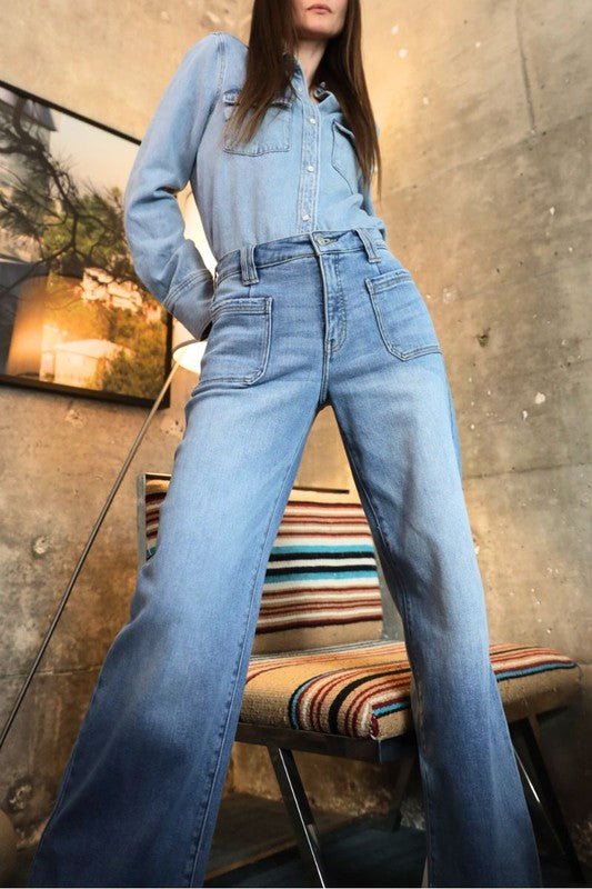 ECO FRIENDLY FABRIC HIGH RISE SLIM PALAZZO JEANS - Blu Lotus Boutique