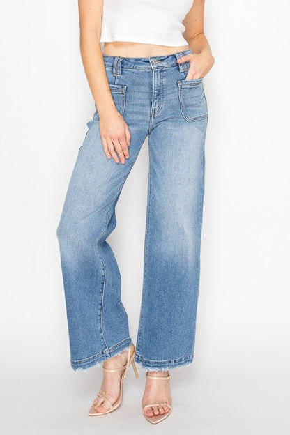 ECO FRIENDLY FABRIC HIGH RISE SLIM PALAZZO JEANS - Blu Lotus Boutique