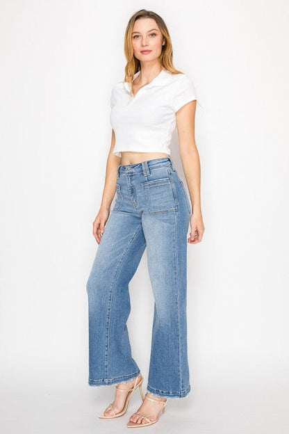 ECO FRIENDLY FABRIC HIGH RISE SLIM PALAZZO JEANS - Blu Lotus Boutique