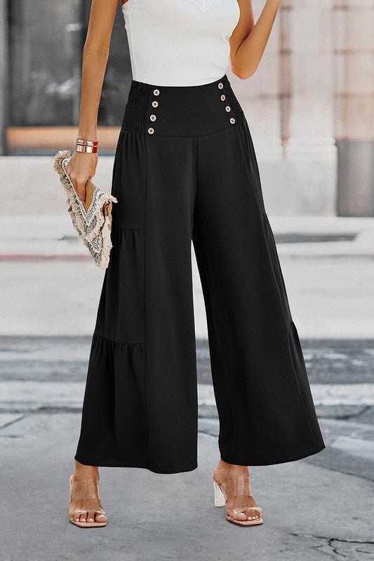 Elastic High Waist Wide Leg Long Palazzo Pants - Blu Lotus Boutique