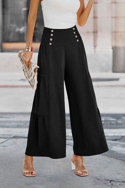Elastic High Waist Wide Leg Long Palazzo Pants - Blu Lotus Boutique