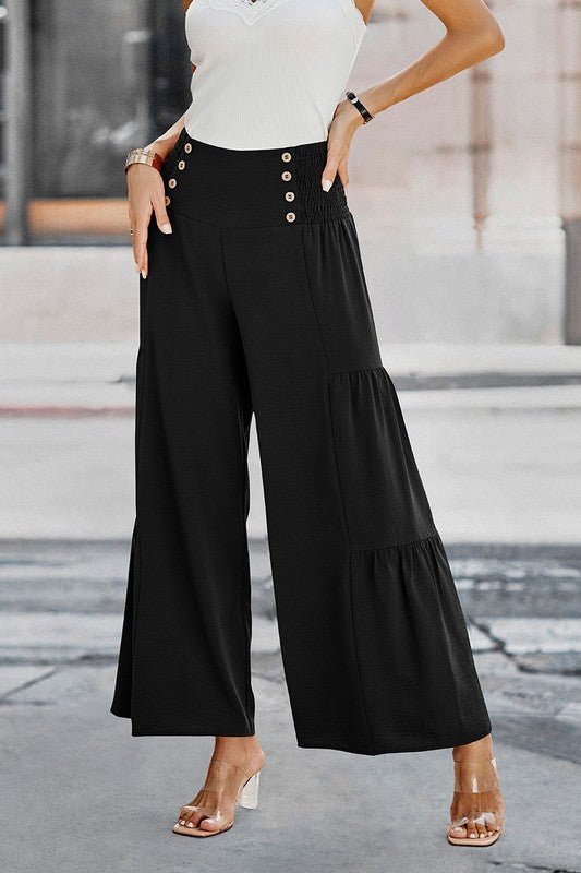 Elastic High Waist Wide Leg Long Palazzo Pants - Blu Lotus Boutique