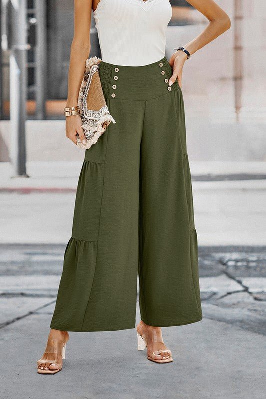 Elastic High Waist Wide Leg Long Palazzo Pants - Blu Lotus Boutique