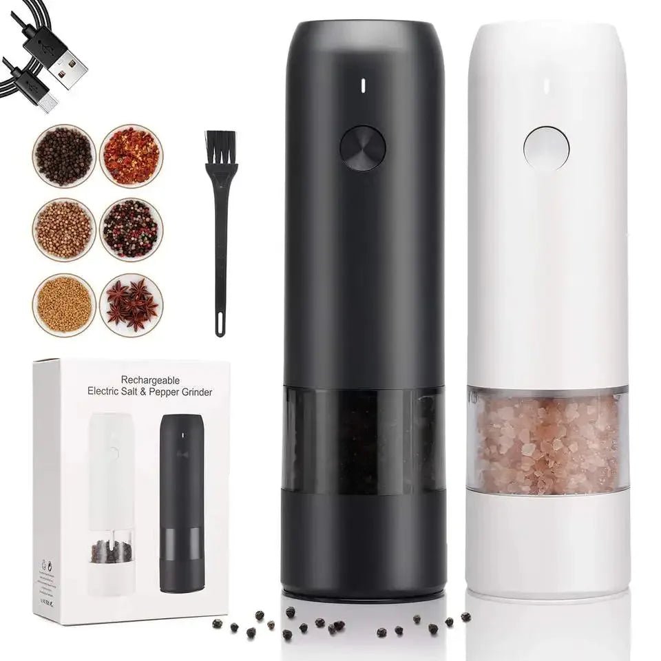 Electric Automatic Salt and Pepper Grinder Set Rechargeable With USB Gravity Spice Mill Adjustable Spices Grinder Kitchen Tools - Blu Lotus Boutique