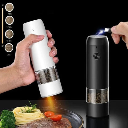Electric Automatic Salt and Pepper Grinder Set Rechargeable With USB Gravity Spice Mill Adjustable Spices Grinder Kitchen Tools - Blu Lotus Boutique