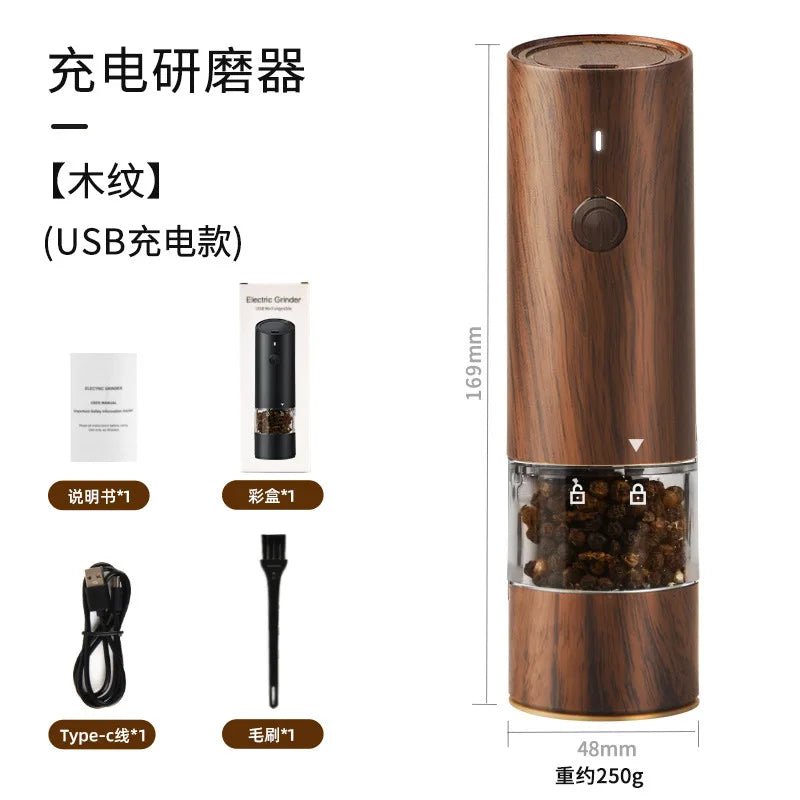 Electric Automatic Salt and Pepper Grinder Set Rechargeable With USB Gravity Spice Mill Adjustable Spices Grinder Kitchen Tools - Blu Lotus Boutique