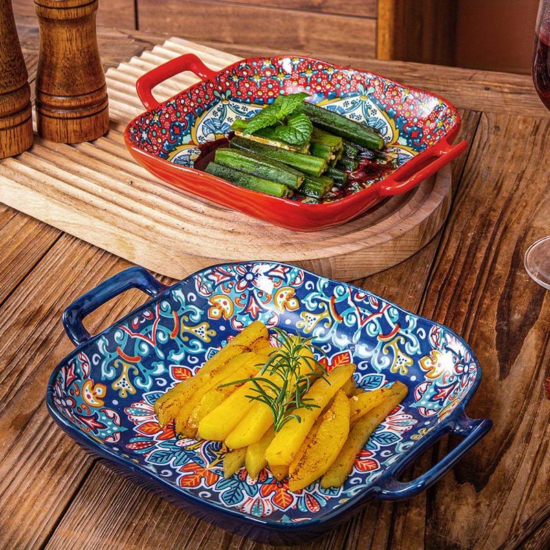 Elegant 9 Bohemian Ceramic Plates Perfect for Pasta Salads - Blu Lotus Boutique