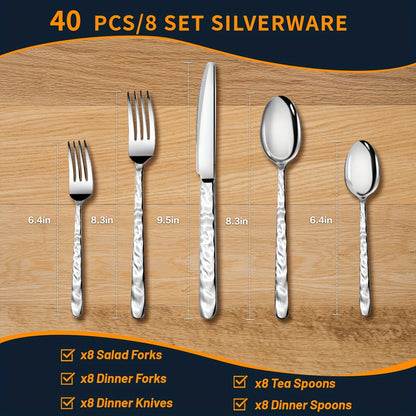Elegant Stone Handle Silverware Set 4060 Pcs Mirror Polish - Blu Lotus Boutique