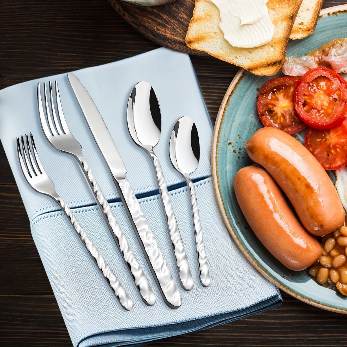 Elegant Stone Handle Silverware Set 4060 Pcs Mirror Polish - Blu Lotus Boutique