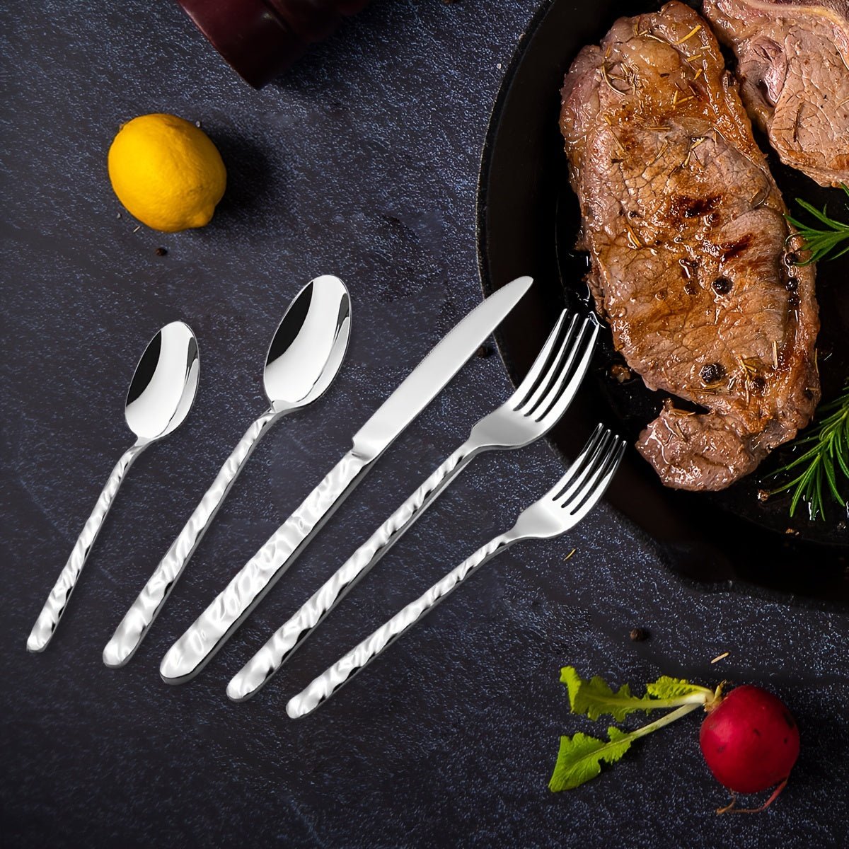 Elegant Stone Handle Silverware Set 4060 Pcs Mirror Polish - Blu Lotus Boutique