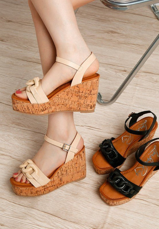 Emelda Cushion Chain Pin Buckle Wedges - Blu Lotus Boutique
