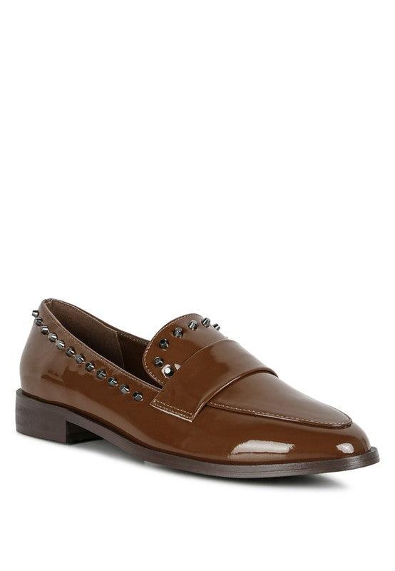 EMILIA Black Shine Forever Stud Penny Loafers - Blu Lotus Boutique