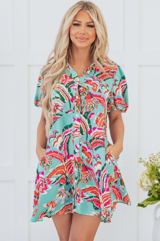 Erin Lace - up High Waist Buttoned Mini Dress - Blu Lotus Boutique
