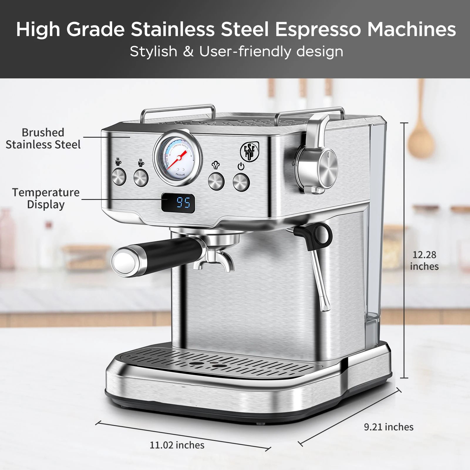 Espresso Machine 20 Bar Compact Household Coffee Espresso Maker with Milk Frother Steam Wand Pressure Gauge 60oz Water Tank - Blu Lotus Boutique
