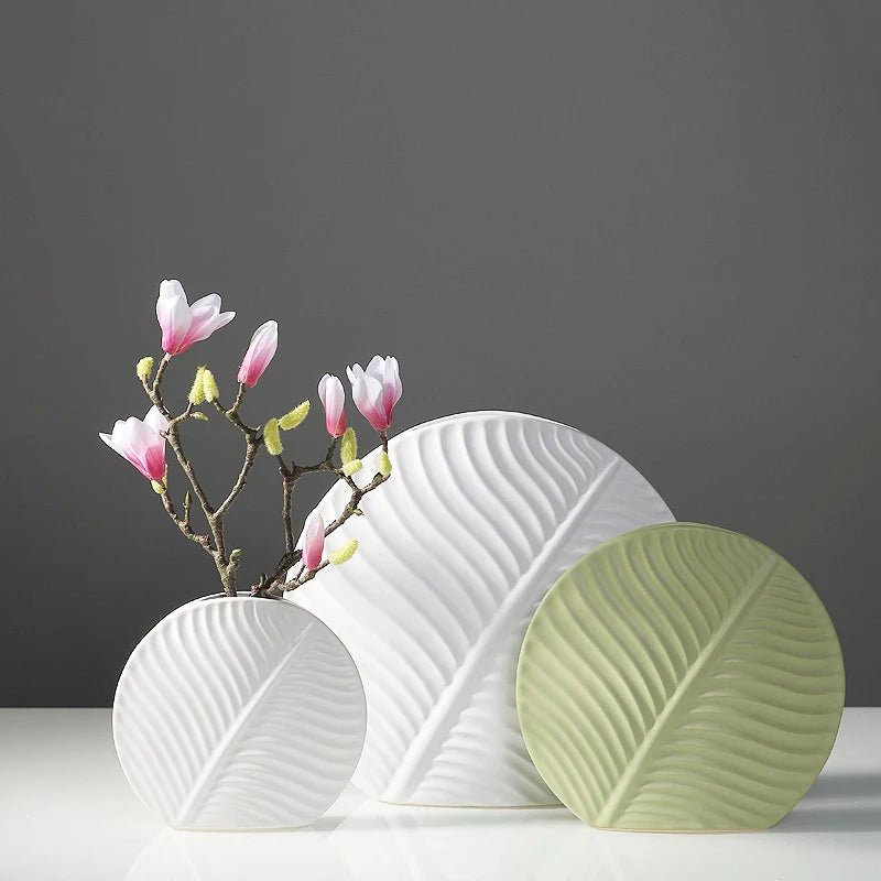 European Ceramic Vase Living Room Decoration Flower Arrangement Vase Desktop Creative Green Leaf Flower Arrangement Ornament - Blu Lotus Boutique
