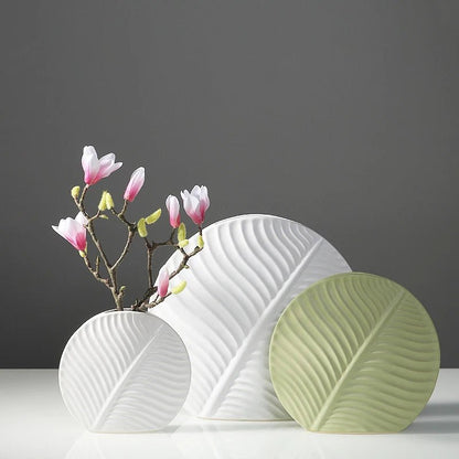 European Ceramic Vase Living Room Decoration Flower Arrangement Vase Desktop Creative Green Leaf Flower Arrangement Ornament - Blu Lotus Boutique