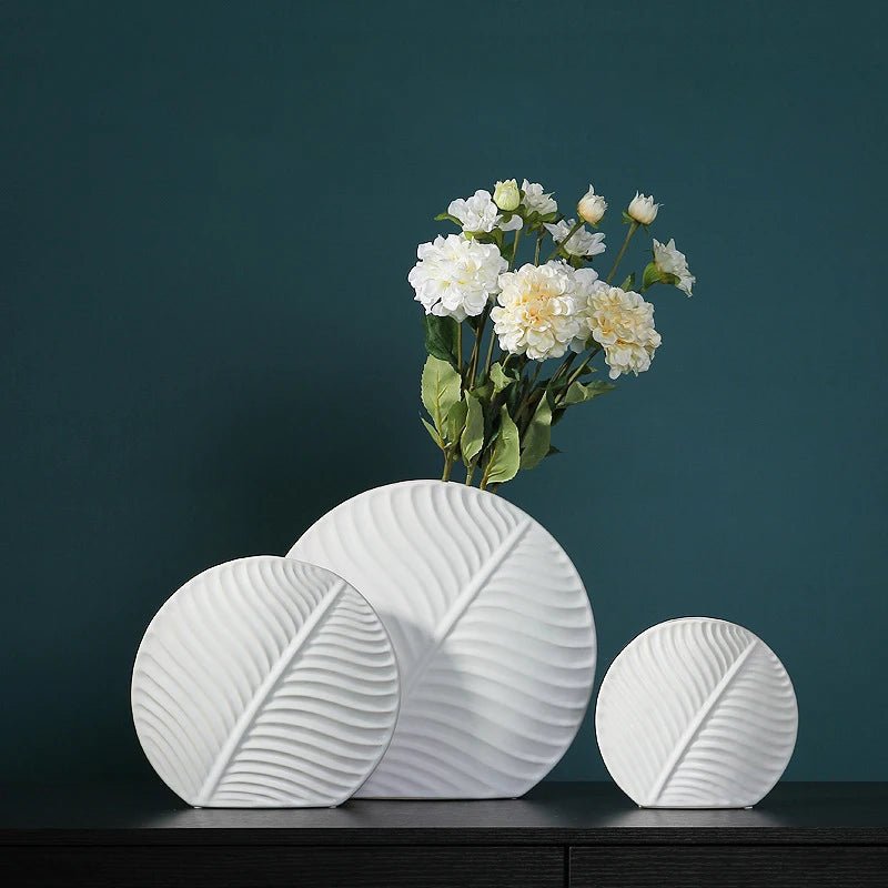 European Ceramic Vase Living Room Decoration Flower Arrangement Vase Desktop Creative Green Leaf Flower Arrangement Ornament - Blu Lotus Boutique