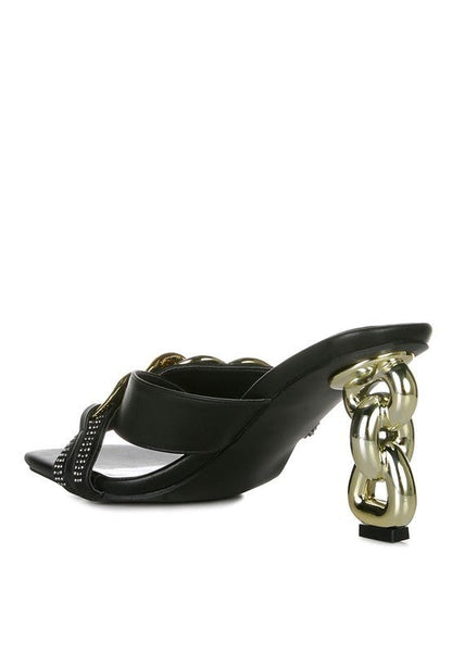 Evelane Metallic Chain Heeled Diamante Sandals - Blu Lotus Boutique