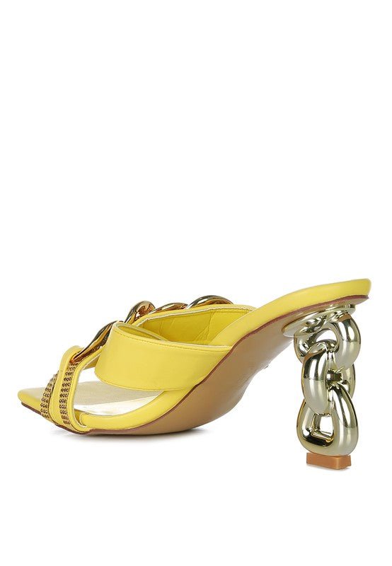 Evelane Metallic Chain Heeled Diamante Sandals - Blu Lotus Boutique