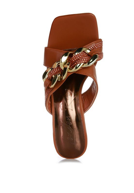 Evelane Metallic Chain Heeled Diamante Sandals - Blu Lotus Boutique