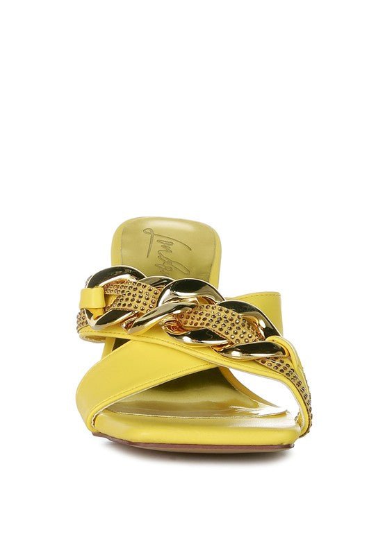 Evelane Metallic Chain Heeled Diamante Sandals - Blu Lotus Boutique