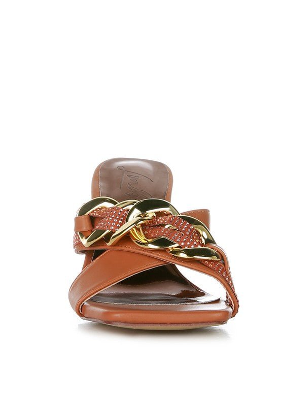 Evelane Metallic Chain Heeled Diamante Sandals - Blu Lotus Boutique