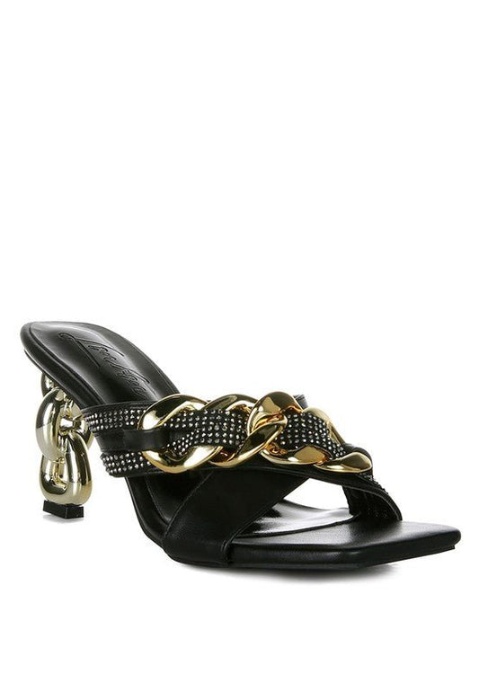 Evelane Metallic Chain Heeled Diamante Sandals - Blu Lotus Boutique